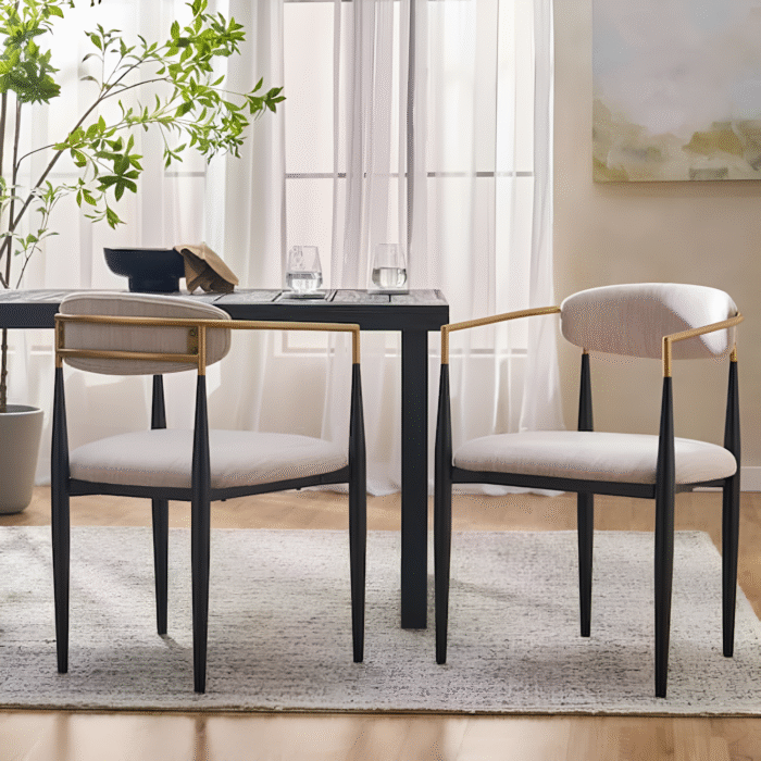 Boise Beige and Black Fabric Upholstered and Metal Frame Dining Chairs (Set of 2)