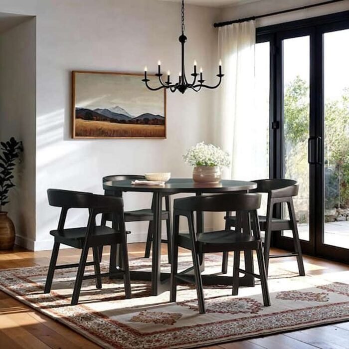 2-Piece Modern Black Rounded Back Solid Wood Dining Chairs