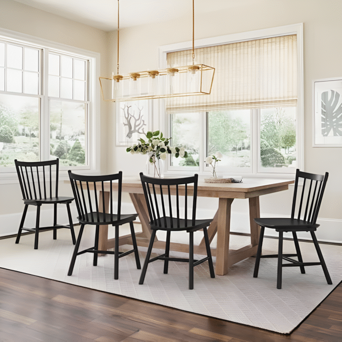 Winston Black Classic Windsor Dining Chair Solid Wood Farmhouse Dining Chair with Spindle Back Set of 4
