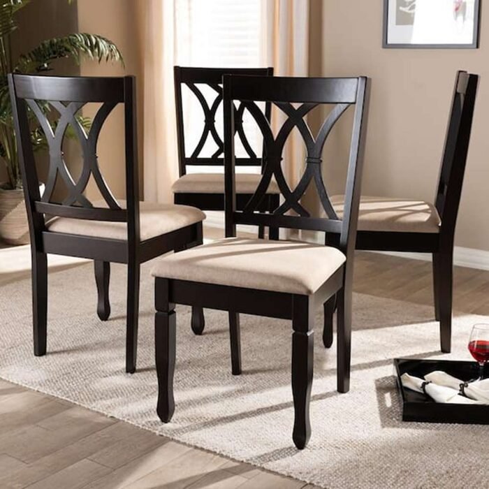 Reneau Sand Brown and Espresso Fabric Dining Chair (Set of 4)